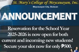 Reservation for School Year 2025-2026